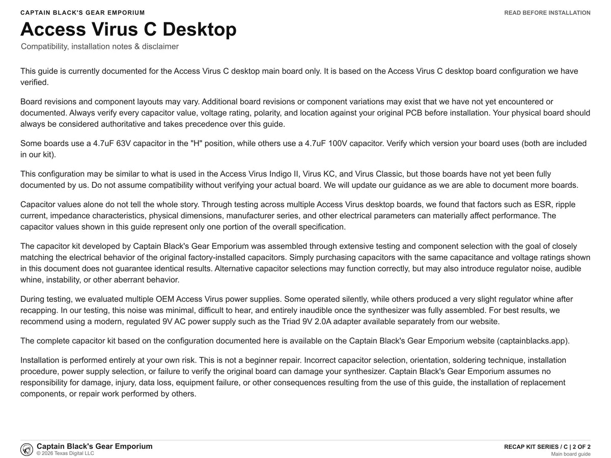 Access Virus C Recap Kit (Main Board & Panel Board)