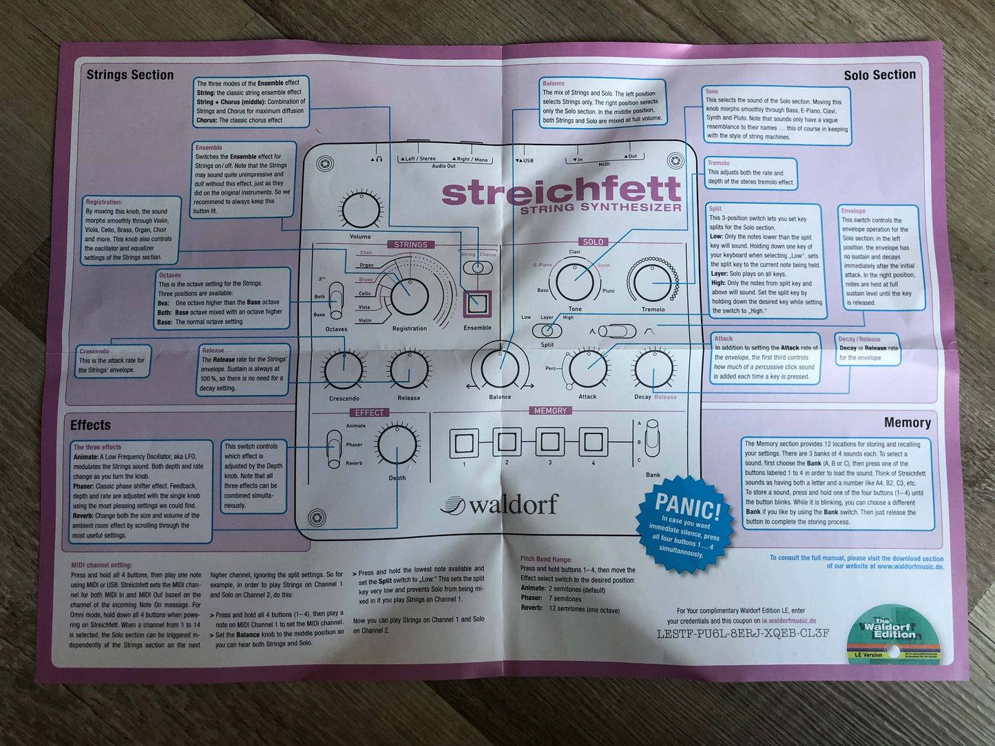 Waldorf Streichfett String Synthesizer w/ OG Box + PSU
