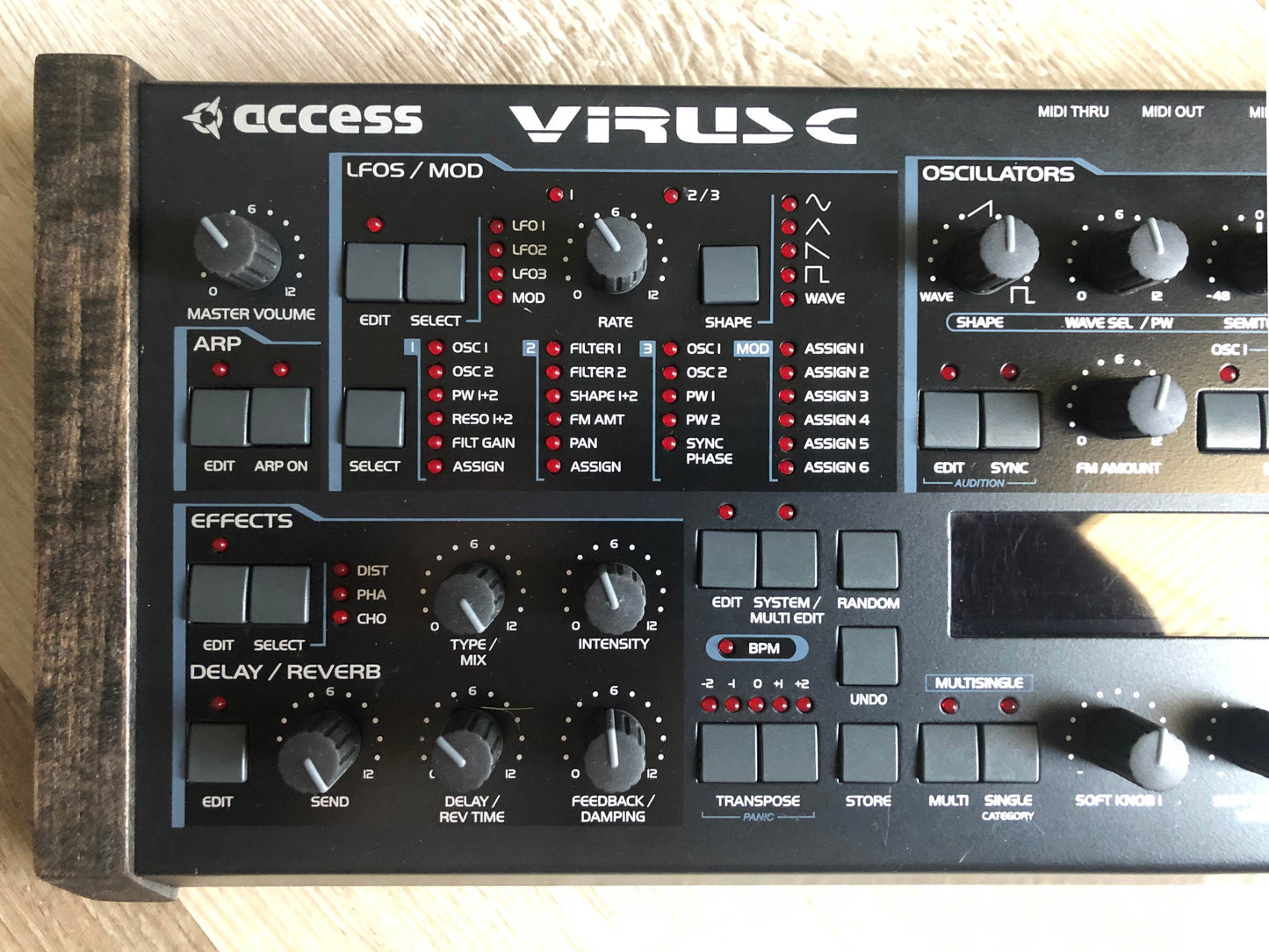 Access Virus C Desktop, New Power Filter Cap + Battery, Low-Hours All-ALPS Panel Board, Custom Wood Sides + LUX PMVA LED