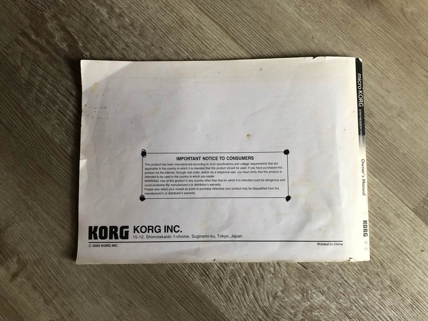 MicroKorg Manual (English) in Worn Condition | Captain Black's